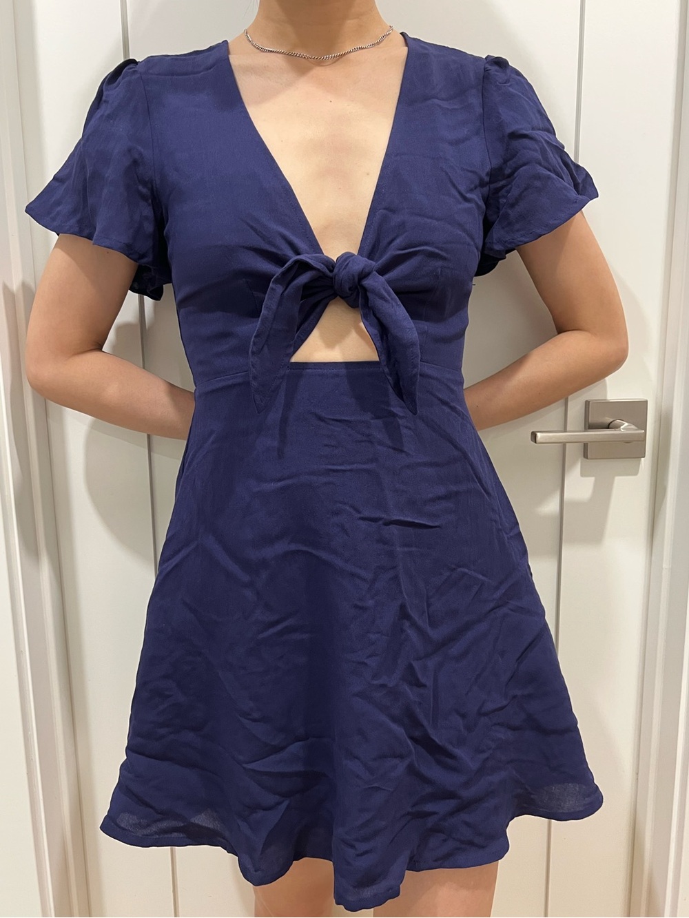 Navy Tie-Front skater dress